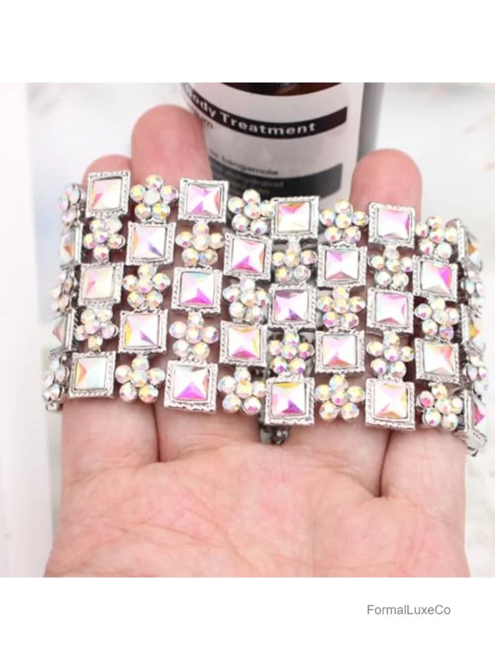 Art Deco Crystal Stretch Bangle Bracelet for Women Wedding Bridal